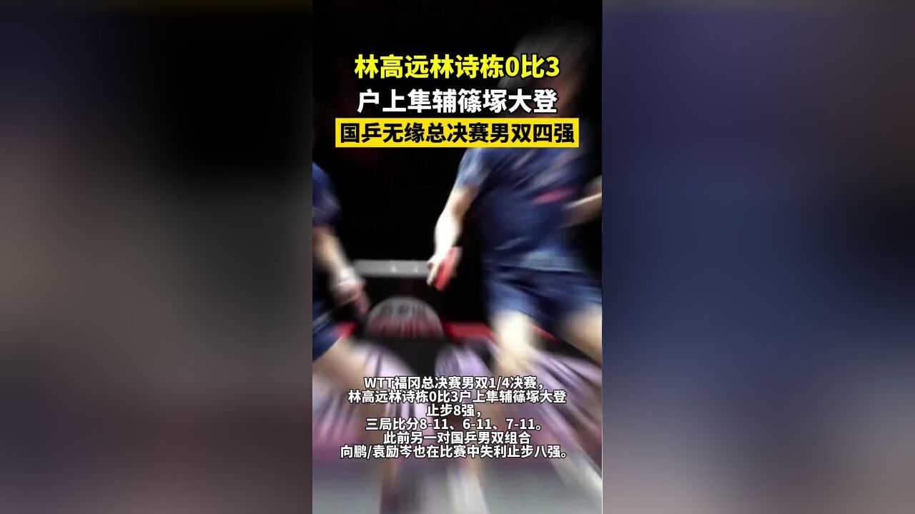 林高远林诗栋0比3户上隼辅筱塚大登,国乒无缘总决赛男双四强