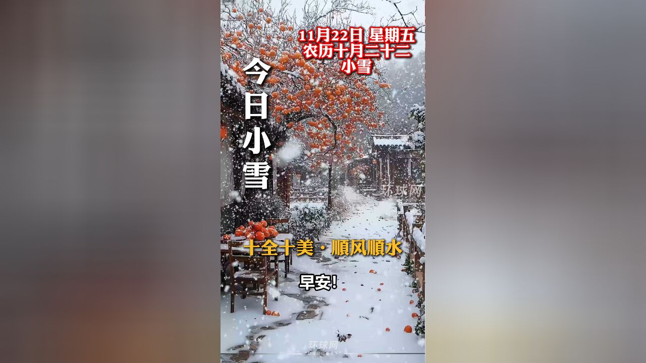 早安!十全十美,顺风顺水.农历十月二十二,小雪,祝您诸事皆发,“柿柿”顺利