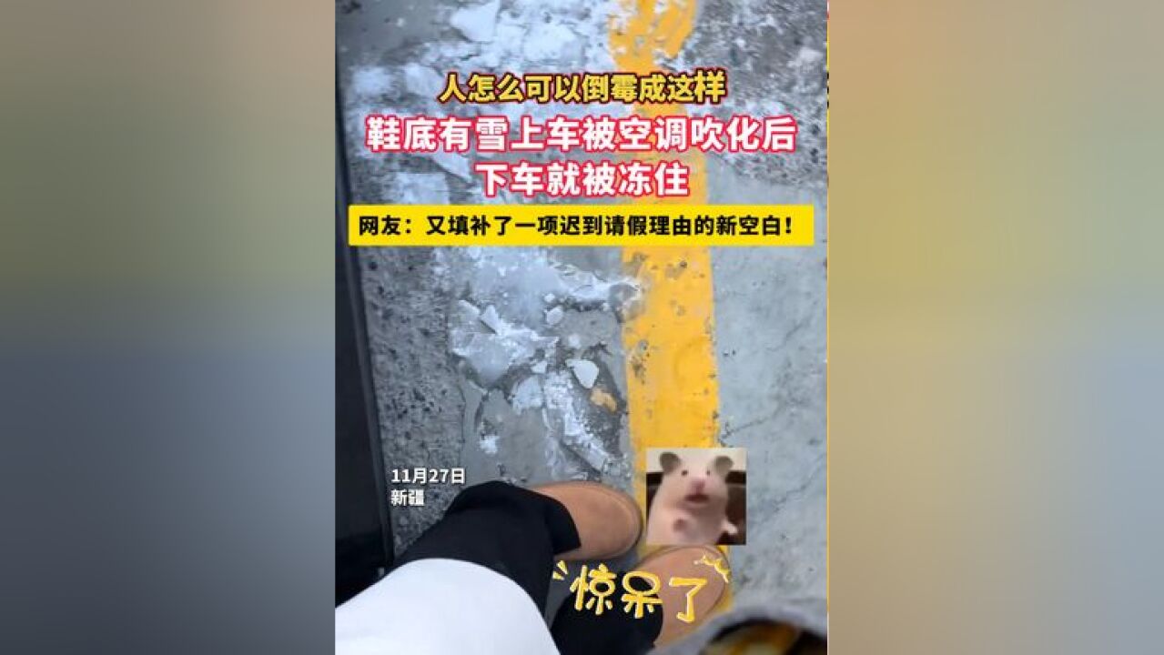 人怎么可以倒霉成这样 鞋底有雪上车被空调吹化后下车就被冻住 网友:又填补了一项迟到请假理由的新空白