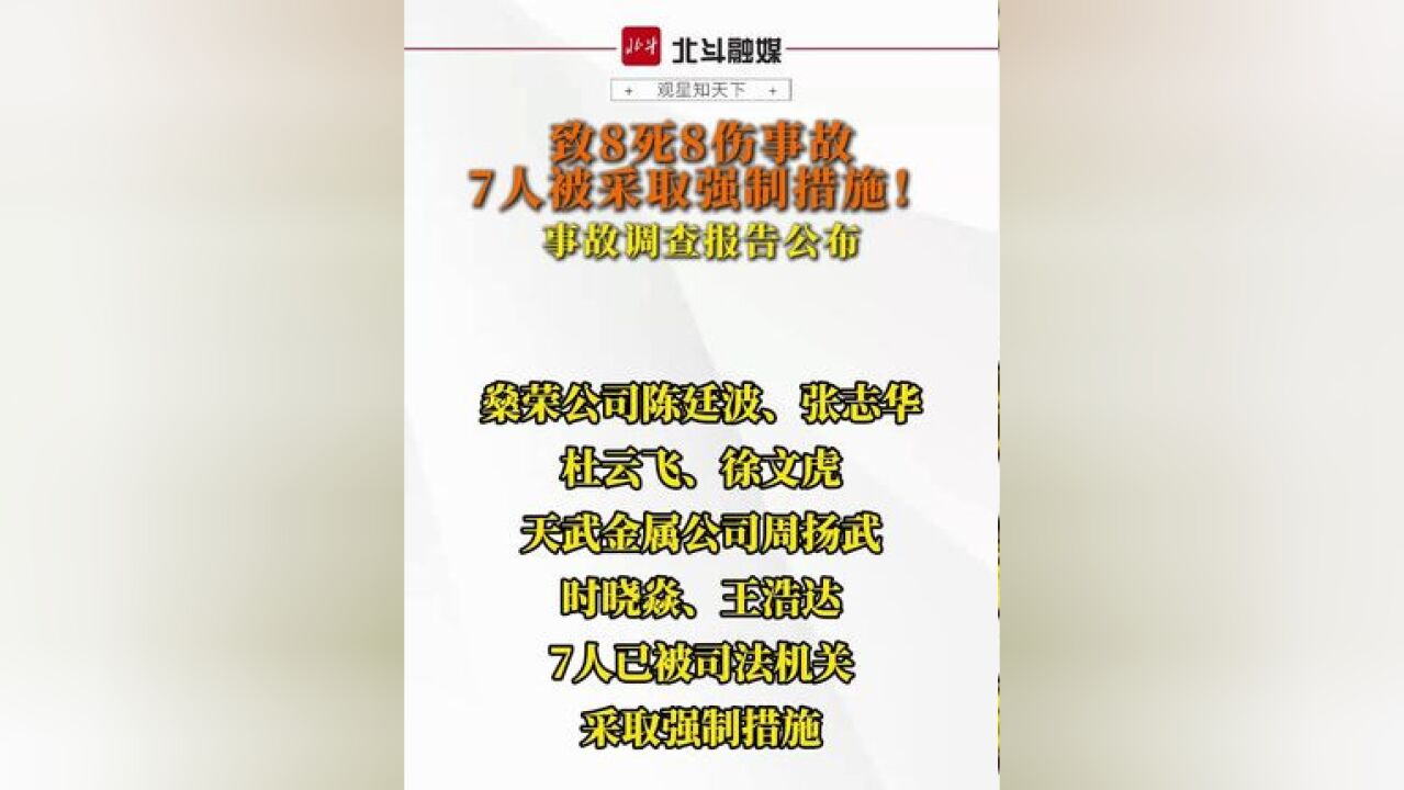 致8死8伤事故,7人被采取强制措施!近日,常州市应急管理局网站公布《常州武进常州燊荣金属科技有限公司“1ⷲ0”较大粉尘爆炸事故调查报告》, 经...