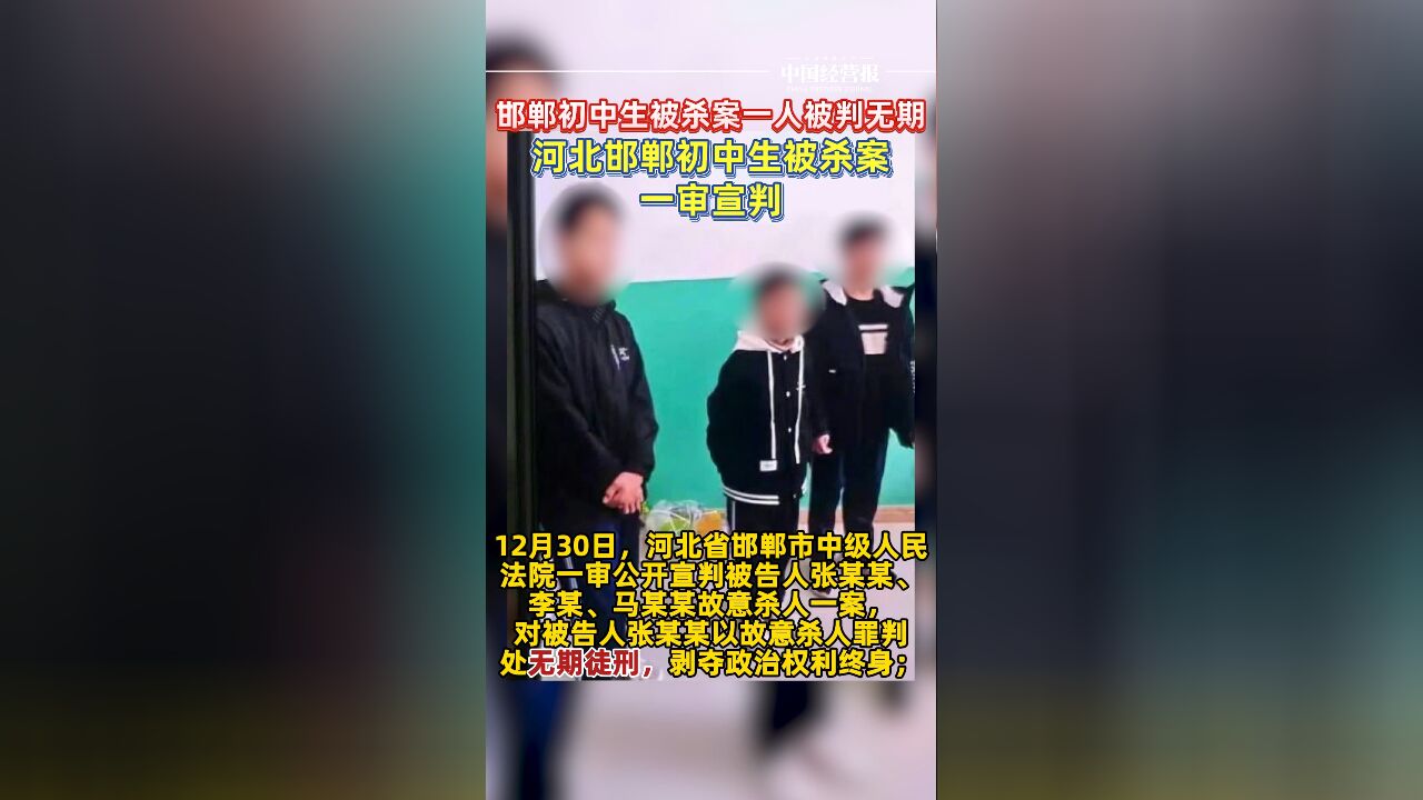 河北邯郸初中生被杀案一审宣判,一人被判无期徒刑