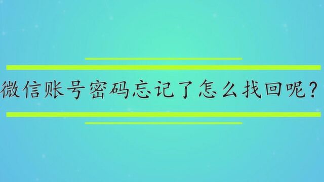 微信账号密码忘记了怎么找回呢?