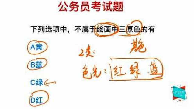 公务员常识题目,绘画中的三原色是哪些?