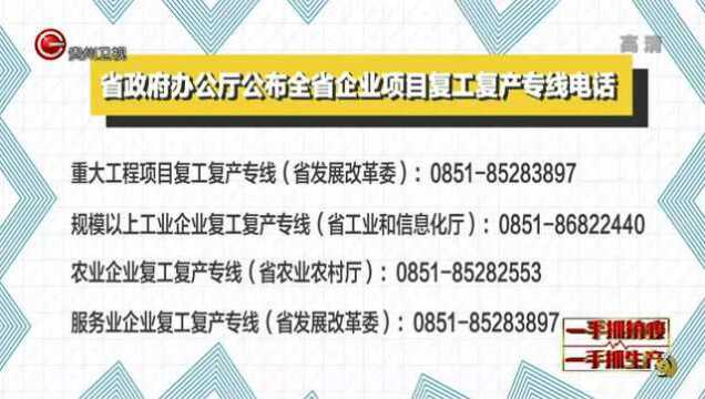 贵州省全省企业项目复工复产有问题可拨专线反映