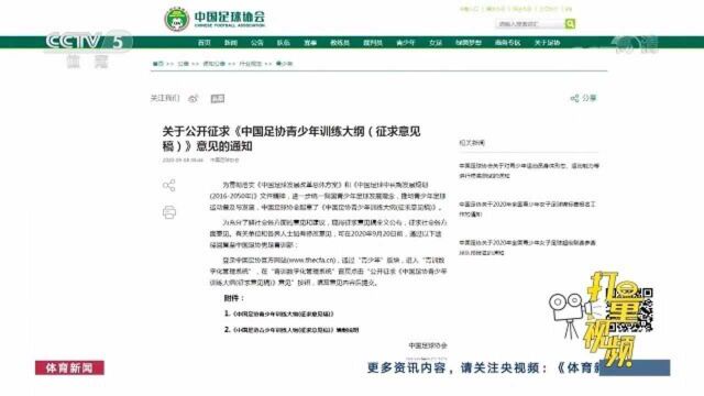 中国足协公布《足协青少年训练大纲(征求意见稿)》