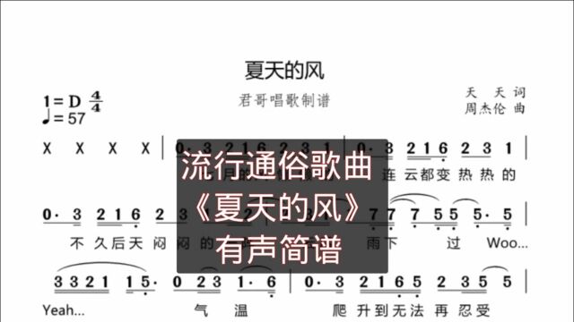 君哥带你轻松学简谱《夏天的风》,歌曲旋律优美,歌手温岚代表作