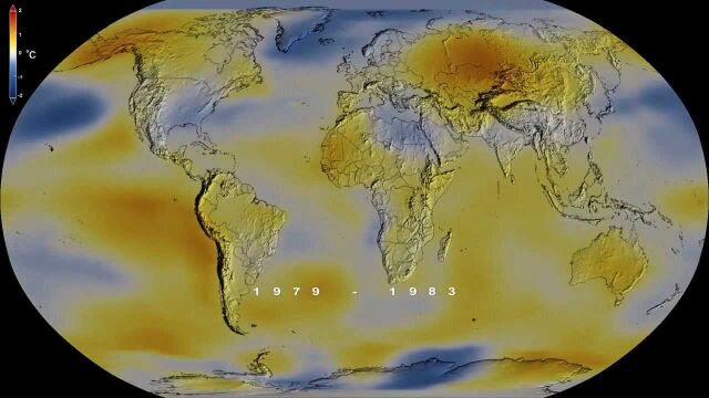 这个动图展示的是从1880年到2020年的全球变暖情况