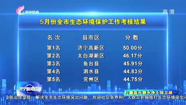 5月份全市生态环境保护工作考核结果