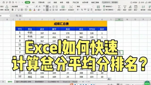 做文职很简单会制表会加减,Excel如何快速计算总分平均分排名?
