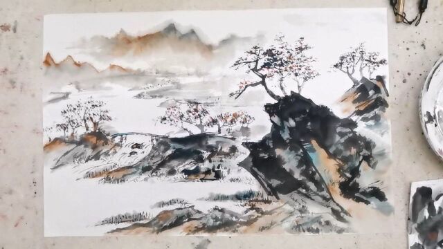 小桥流水国画(02)