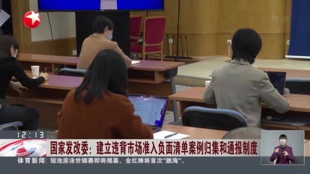 国家发改委:建立违背市场准入负面清单案例归集和通报制度