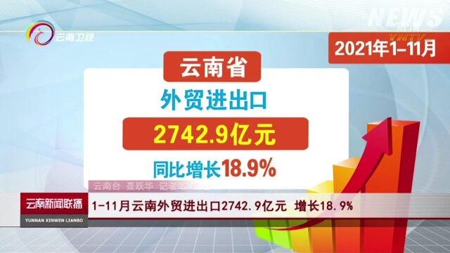 111月云南外贸进出口2742.9亿元,较上年同期增长18.9%