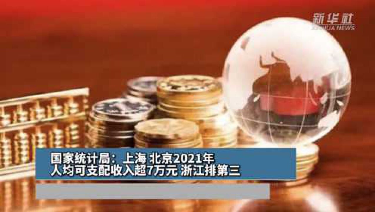 国家统计局:上海、北京2021年人均可支配收入超7万元,浙江排第三