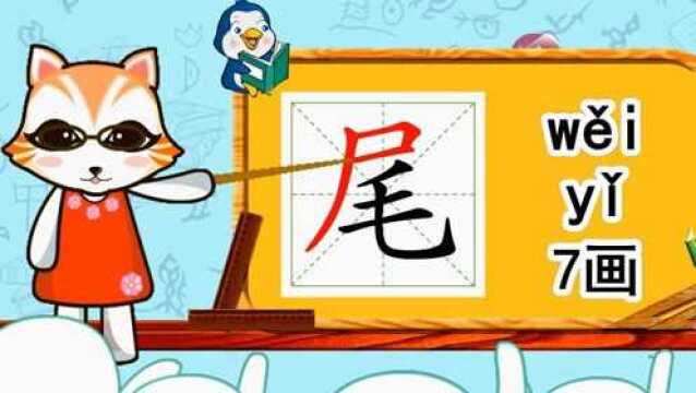 幼小衔接识字,小学语文常用生字,“尾”的书写笔顺和组词造句