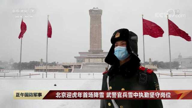 北京迎虎年首场降雪,武警官兵雪中执勤坚守岗位