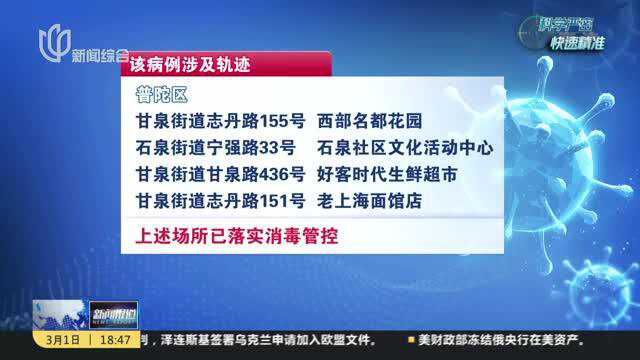 上海新增一处中风险地区:普陀区石泉街道宁强路33号