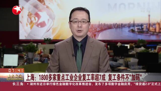 上海:1800多家重点工业企业复工率超7成 复工条件不“加码”