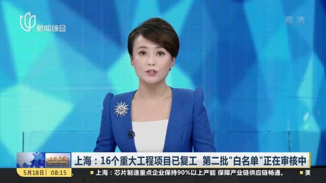 上海:16个重大工程项目已复工 第二批“白名单”正在审核中