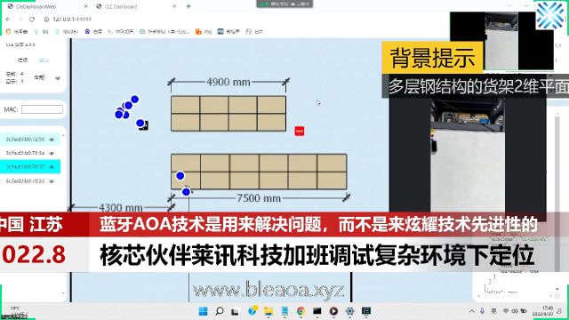 核芯物联蓝牙aoa高精度融合定位生态合作伙伴莱讯科技加班调试多层钢结构货架复杂环境定位2022