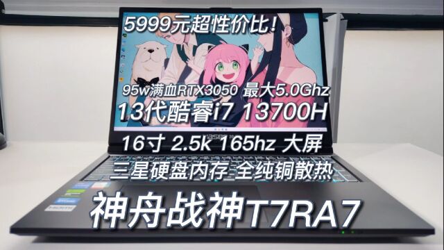 16寸 2.5k 165hz大屏,最新13代酷睿i7,满血RTX显卡,神舟战神T7RA7