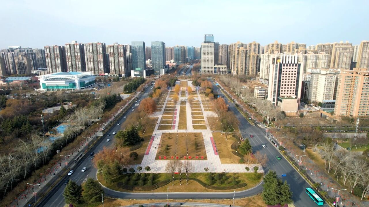 航拍西安市未央广场靓丽美景