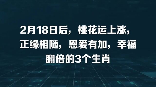 2月18日后,桃花运上涨,正缘相随,恩爱有加,幸福翻倍的3个生肖