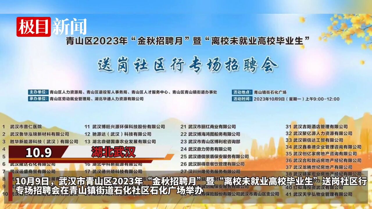 【视频】武汉市青山区2023年“金秋招聘月”暨“离校未就业高校毕业生”送岗社区行专场招聘会成功举办