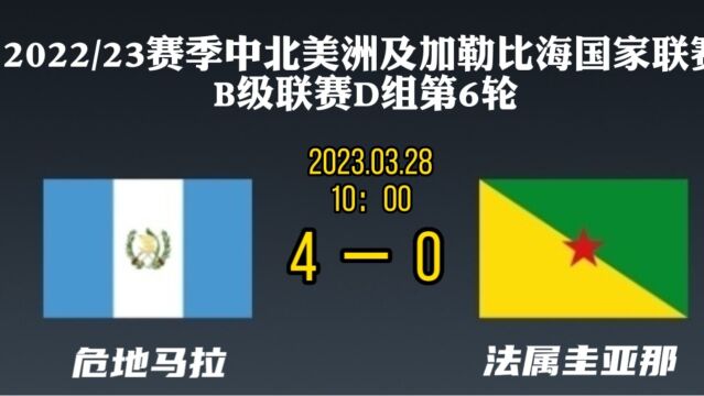 中北美国联:危地马拉40法属圭亚那,鲁维奥鲁温、马龙、萨马约亚、阿帕里西奥建功