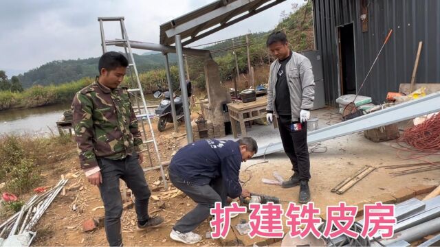 小伙蜗居深山搞养殖,今天把铁皮房扩建一下,以后方便居住