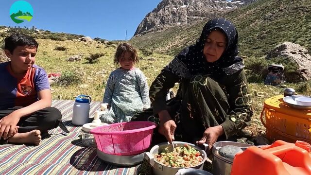 伊朗山区村民的生活,Omol带着家人去挖朝鲜蓟,在野外做美食