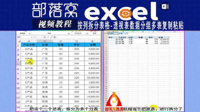 excel按列拆分表格视频:透视表数据分组多表复制粘贴