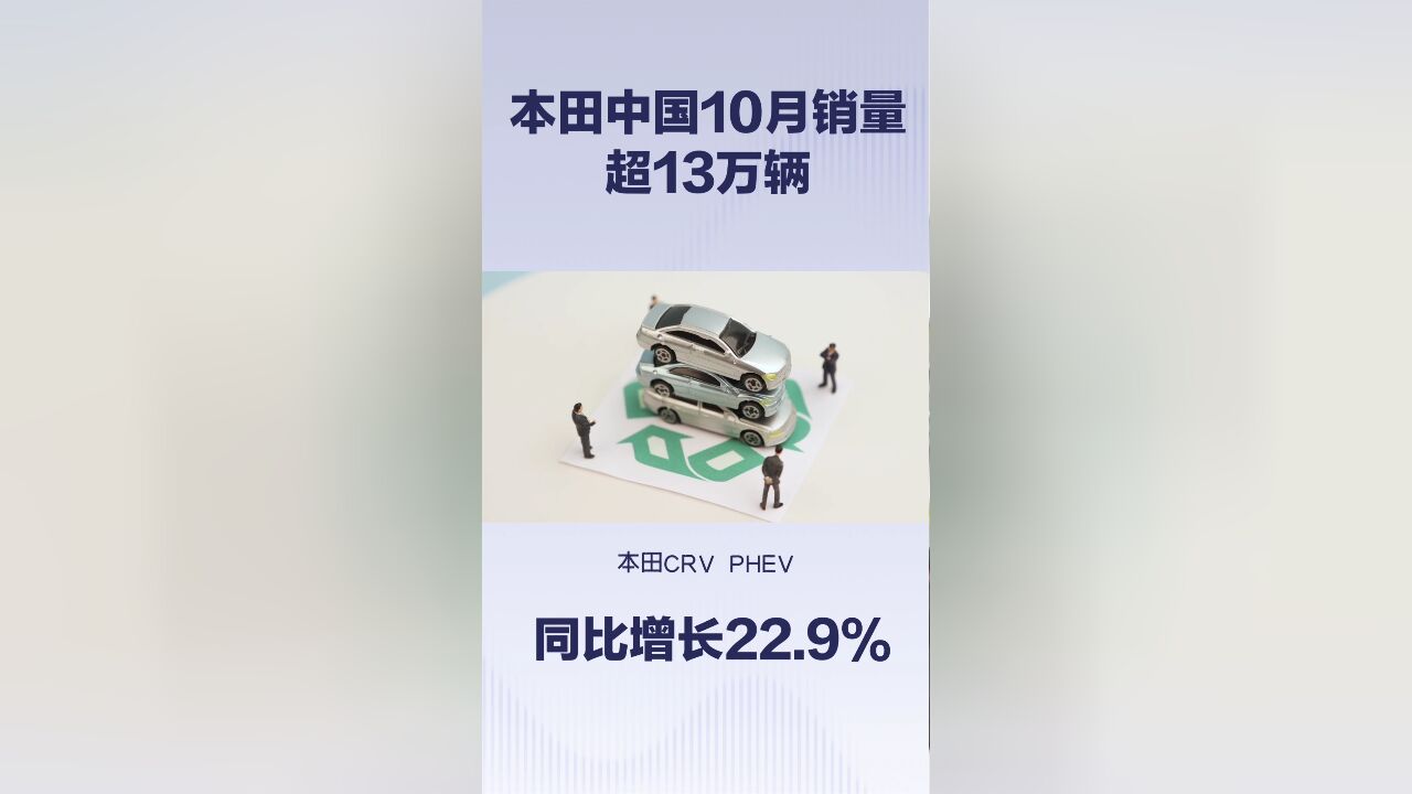 本田中国10月销量超13万辆,同比增长22.9%