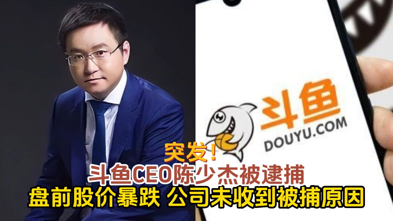 突发!斗鱼CEO陈少杰被逮捕:盘前股价暴跌 公司未收到被捕原因