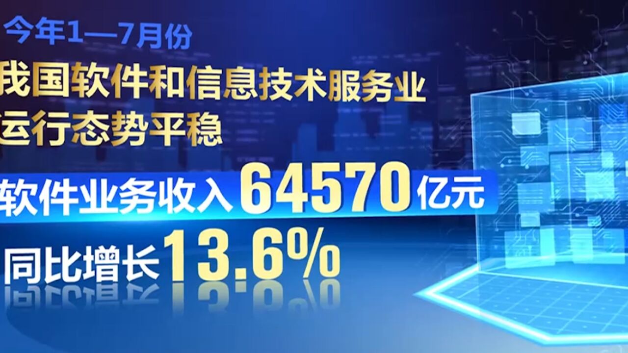 1—7月我国软件业务收入同比增长13.6%