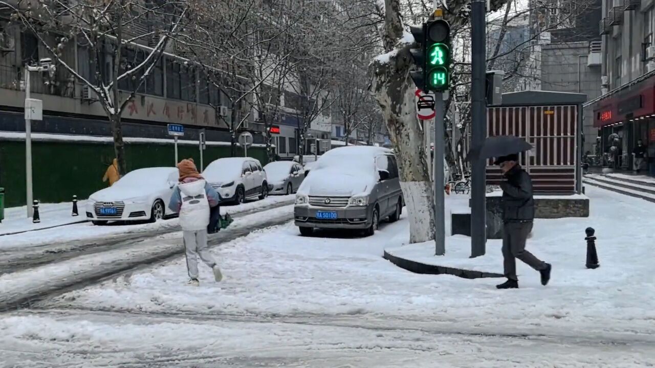 南方迎大范围雨雪:武汉街头银装素裹 江苏多地鹅毛大雪满天飞