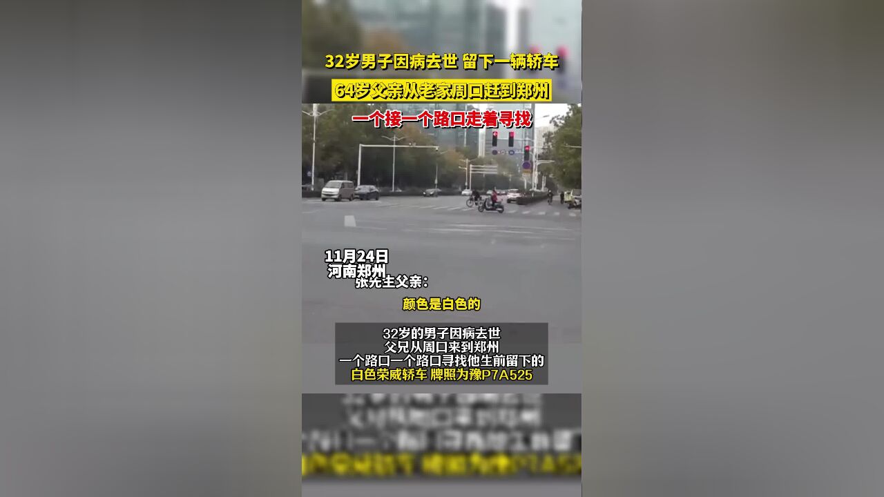 32岁男子去世留下一辆轿车,64岁父亲赶到郑州,一个一个路口寻找