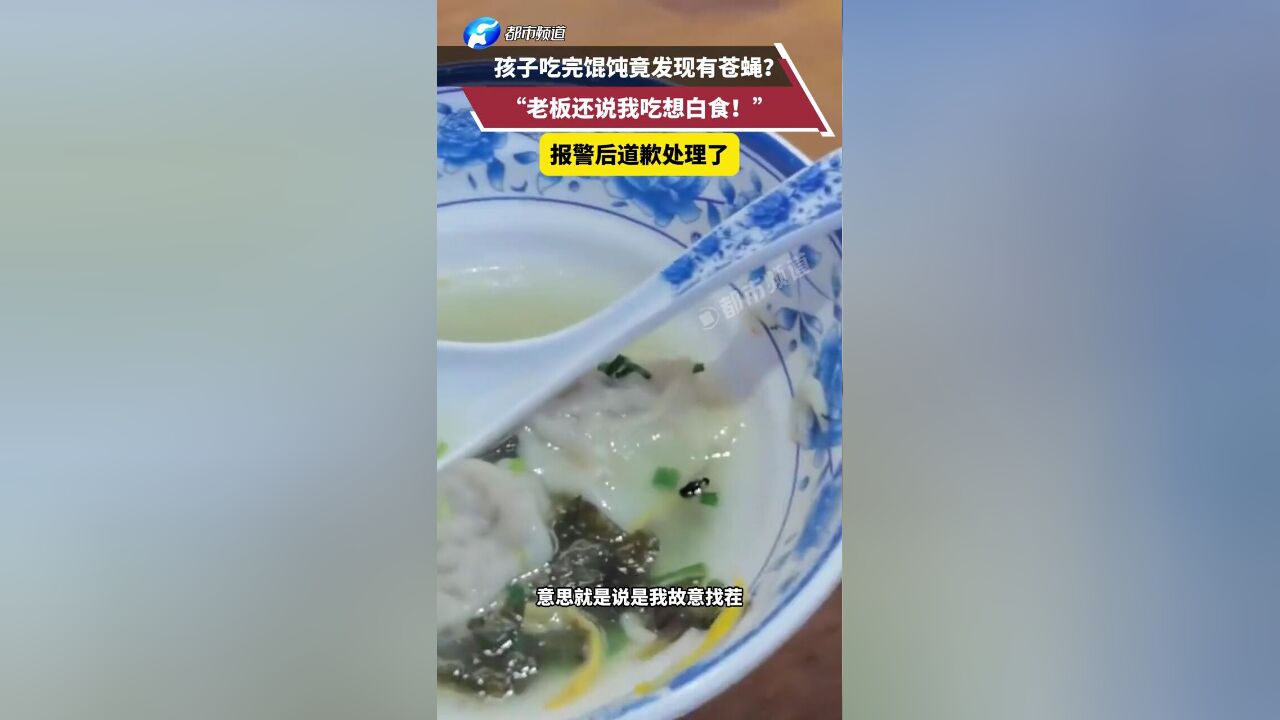 孩子吃完馄饨竟发现有苍蝇?“老板还说我吃想白食!”报警后道歉处理了