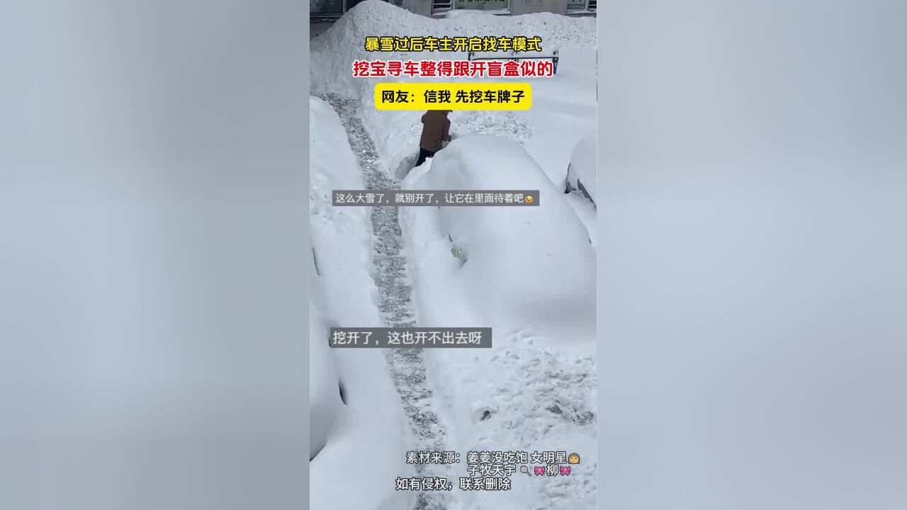 暴雪过后车主开启找车模式,挖宝寻车整得跟开盲盒似的,网友:信我,先挖车牌子