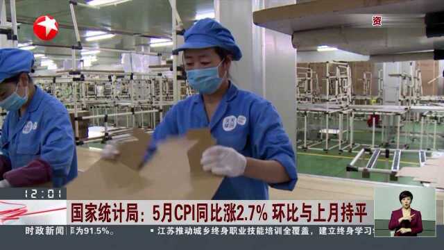 国家统计局:5月CPl同比涨2.7% 环比与上月持平