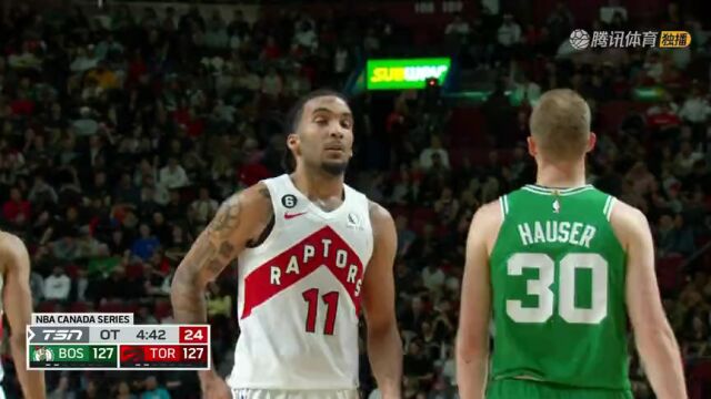 NBA季前赛：凯尔特人vs猛龙加时赛英文原声回放