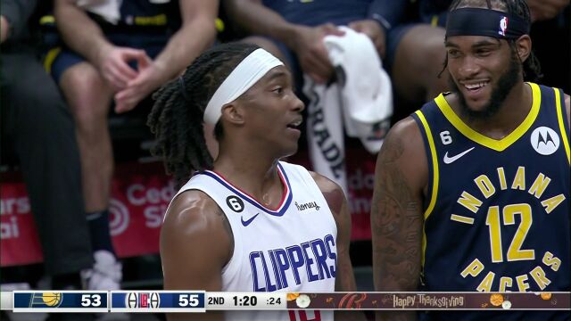 NBA常规赛：步行者vs快船第2节英文原声回放