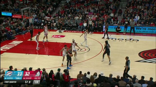 NBA常规赛：雷霆vs开拓者第1节中文解说回放