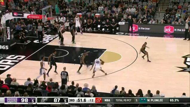 NBA常规赛：国王vs马刺第3节 英文解说回放