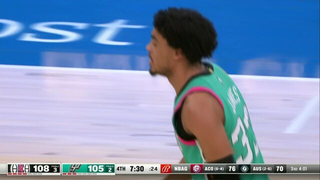 NBA常规赛：快船vs马刺第4节英文原声回放
