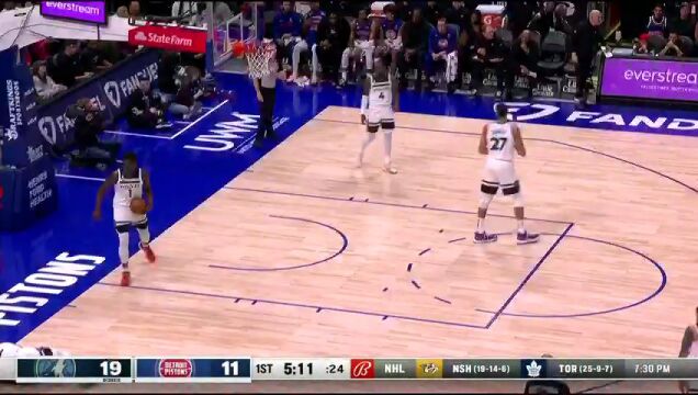 NBA常规赛：森林狼vs活塞第1节中文解说回放