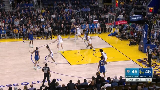 NBA常规赛：雷霆vs勇士第2节英文原声回放