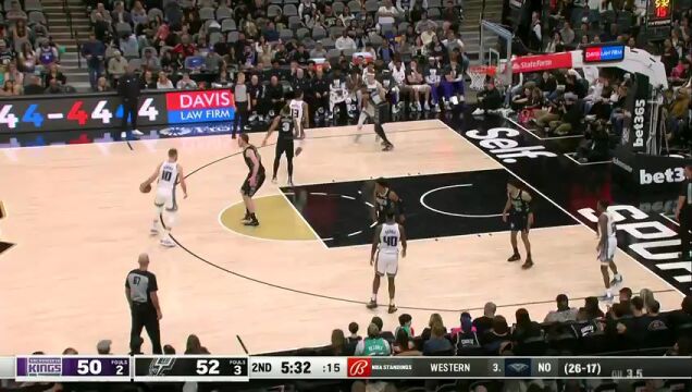 NBA常规赛：国王vs马刺第2节 英文解说回放