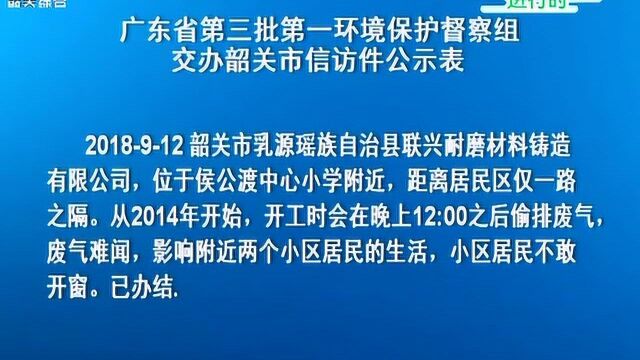 广东省第三批第一环境保护督察组交办韶关市信访件公示表