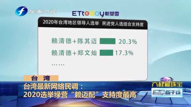 台最新网络民调:2020民进党“赖迈配”支持度最高