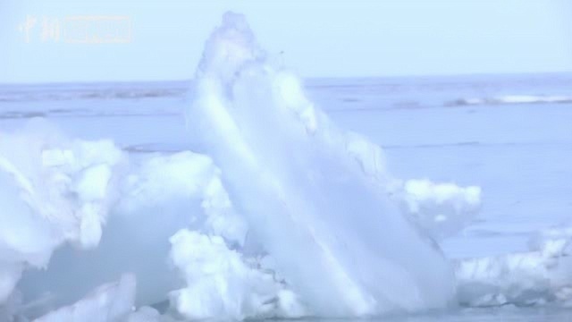 新疆博斯腾湖出现推冰奇观 绵延数公里